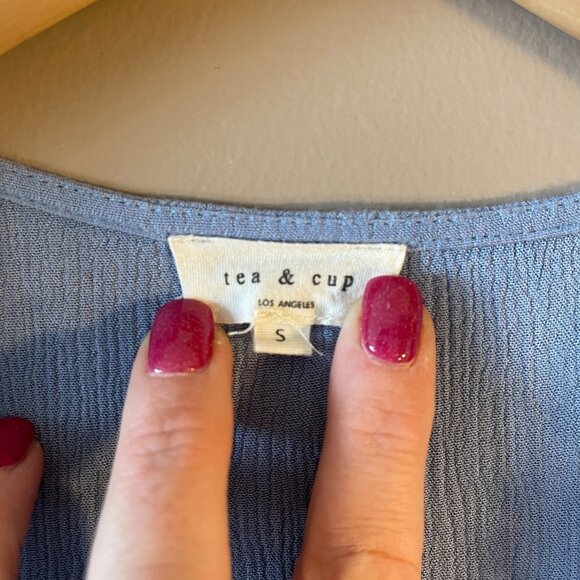 Women's S Tea & Cup White Lace Trim Romper Light Blue Romantic - Picture 7 of 11